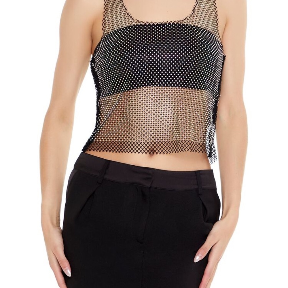 FOREVER 21 | Sheer Black Rhinestone Mesh Top